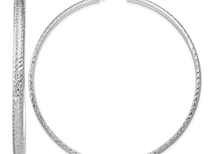 14K White Gold Diamond-cut 3. Hollow Hoop Earrings, 65 x 3.5mm