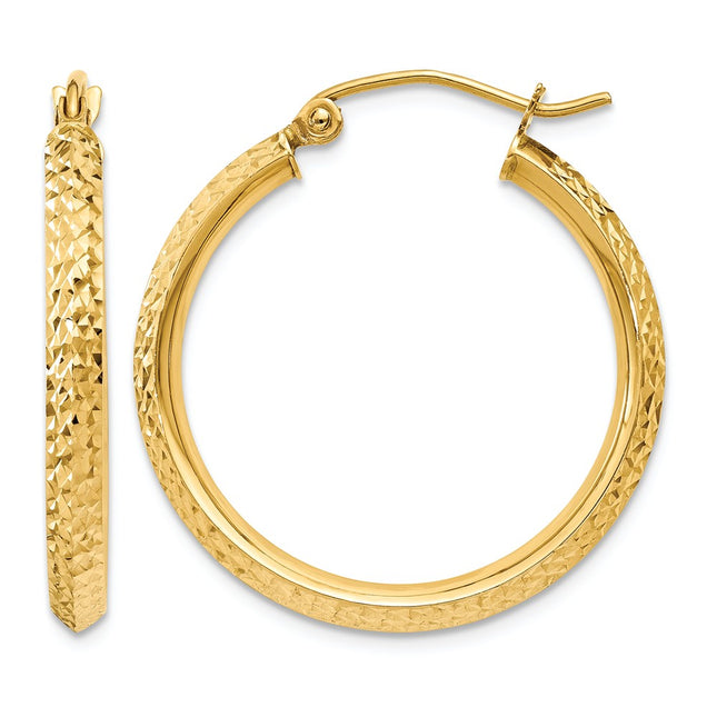 14K Knife Edge Diamond-cut 2. Hollow Hoop Earrings, 25 x 2.5mm