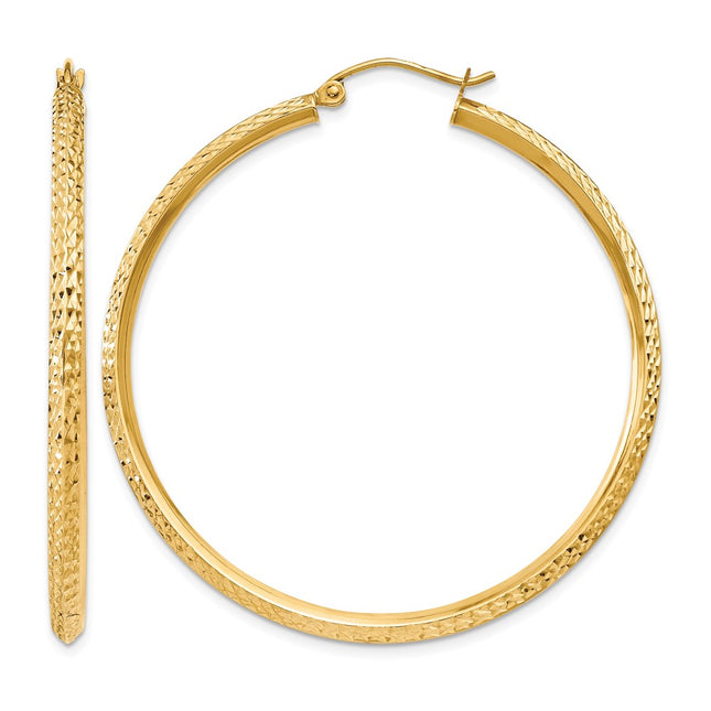14K Knife Edge Diamond-cut Hollow Hoop Earrings, 45 x 2.5mm