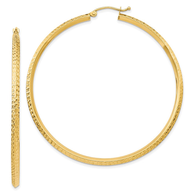 14K Knife Edge Diamond-cut Hollow Hoop Earrings, 55 x 2.5mm