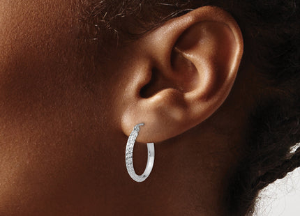 14K White Gold Knife Edge Diamond-cut 2. Hoop Earrings, 20 x 2.5mm