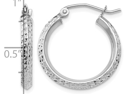 14K White Gold Knife Edge Diamond-cut 2. Hoop Earrings, 20 x 2.5mm