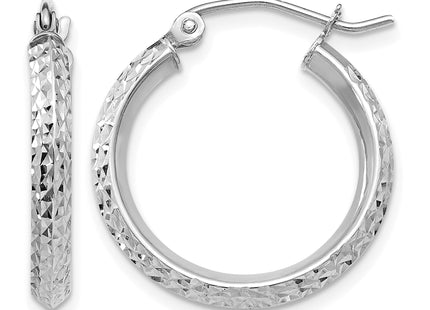 14K White Gold Knife Edge Diamond-cut 2. Hoop Earrings, 20 x 2.5mm