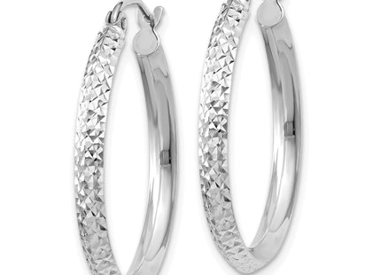14K White Gold Knife Edge Diamond-cut 2. Hoop Earrings, 25 x 2.5mm
