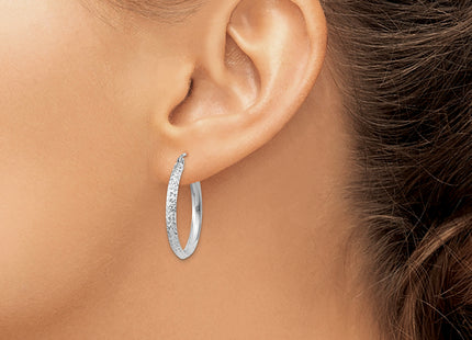 14K White Gold Knife Edge Diamond-cut 2. Hoop Earrings, 25 x 2.5mm
