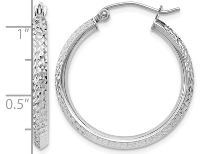 14K White Gold Knife Edge Diamond-cut 2. Hoop Earrings, 25 x 2.5mm
