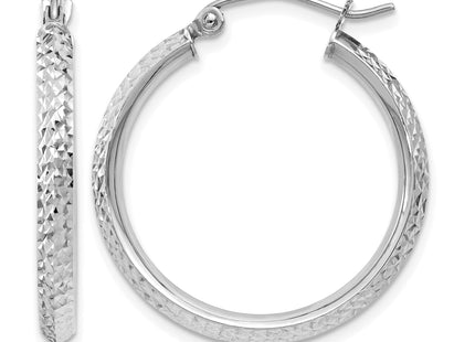 14K White Gold Knife Edge Diamond-cut 2. Hoop Earrings, 25 x 2.5mm