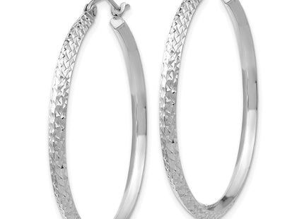 14K White Gold Knife Edge Diamond-cut 2. Hoop Earrings (Style TC828)