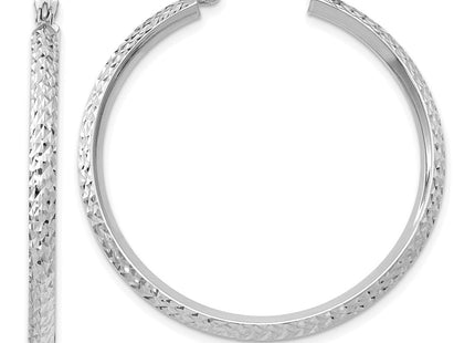 14K White Gold Knife Edge Diamond-cut 2. Hoop Earrings (Style TC828)