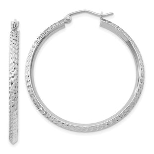 14K White Gold Knife Edge Diamond-cut 2. Hoop Earrings (Style TC828)