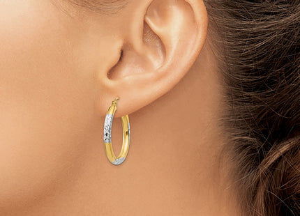 14K and Rhodium Diamond-cut Hoop Earrings, 25 x 3mm