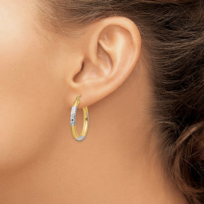 14K and Rhodium Diamond-cut Hoop Earrings, 25 x 3mm