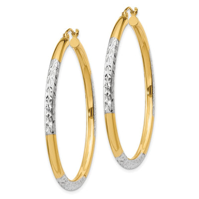 14K and Rhodium Diamond-cut Hoop Earrings, 25 x 3mm