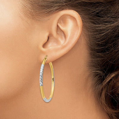 14K and Rhodium Diamond-cut Hoop Earrings, 25 x 3mm
