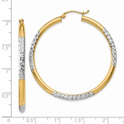14K and Rhodium Diamond-cut Hoop Earrings, 45 x 3mm