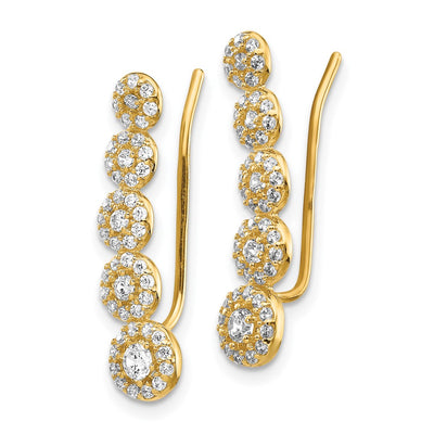 14K CZ Circles Polished Ear Climber Earrings