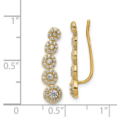 14K CZ Circles Polished Ear Climber Earrings