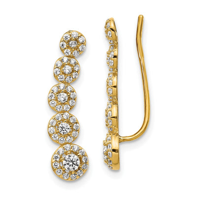 14K CZ Circles Polished Ear Climber Earrings