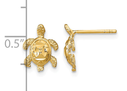 14k Polished Diamond-cut Sea Turtle Post Earrings, 11 x 8mm