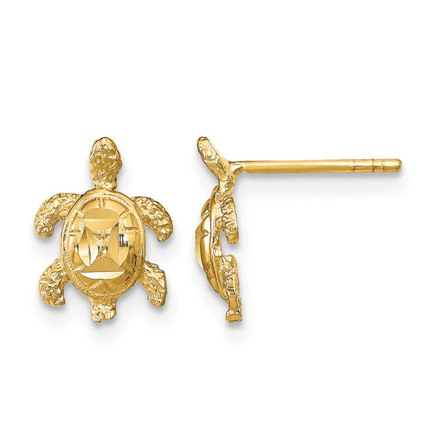14k Polished Diamond-cut Sea Turtle Post Earrings, 11 x 8mm