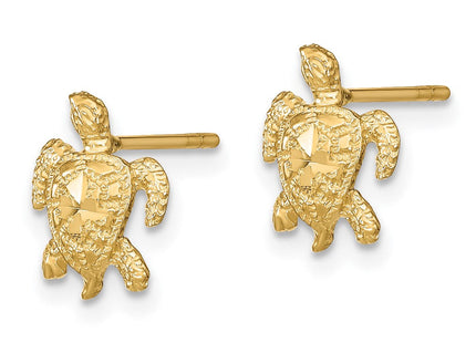 14k Polished Diamond-cut Sea Turtle Post Earrings (Style TC995)