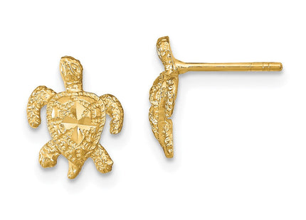 14k Polished Diamond-cut Sea Turtle Post Earrings (Style TC995)