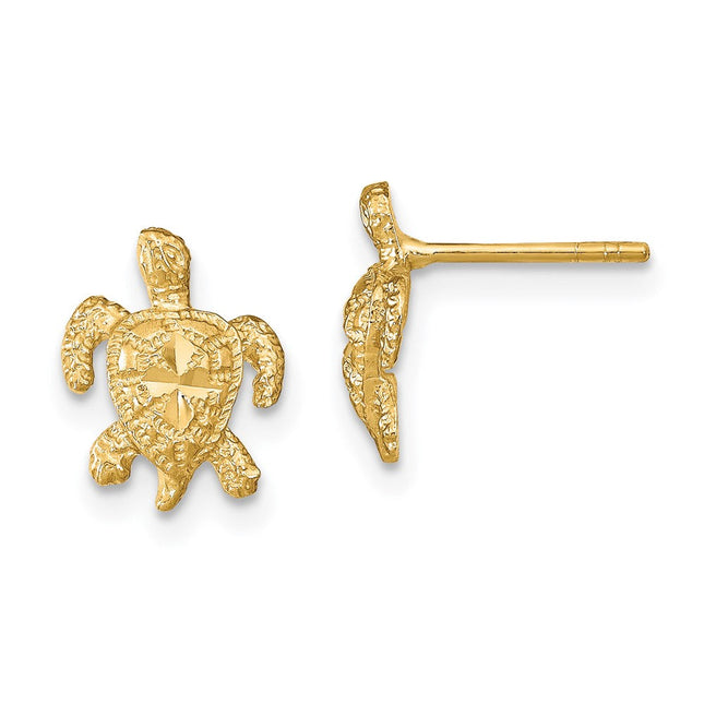 14k Polished Diamond-cut Sea Turtle Post Earrings, 11 x 9mm