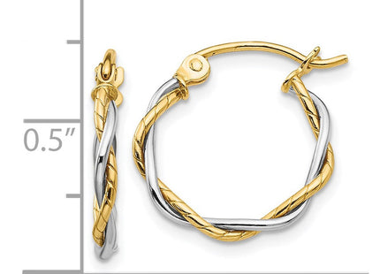 14k Two-tone Polished Twisted Hoop Earrings (Style TE228)