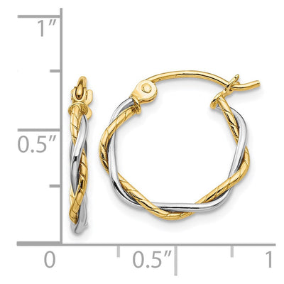 14K Two-tone Polished Twisted Hoop Earrings, 12 x 1.8mm