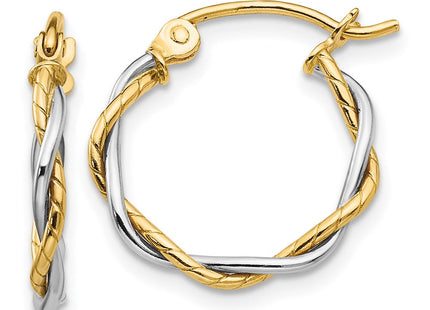 14k Two-tone Polished Twisted Hoop Earrings (Style TE228)