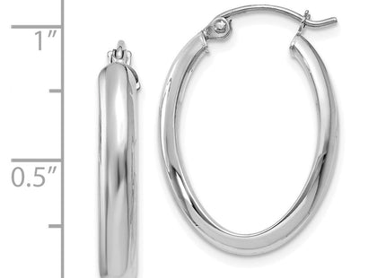 14k White Gold Polished Oval Hoop Earrings (Style TE267)
