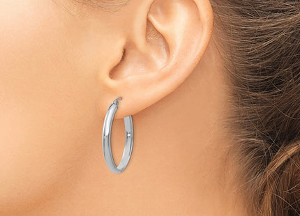 14K white gold oval hoop earrings, another view