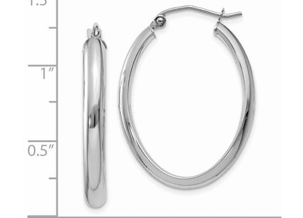 14K white gold oval hoop earrings, further view