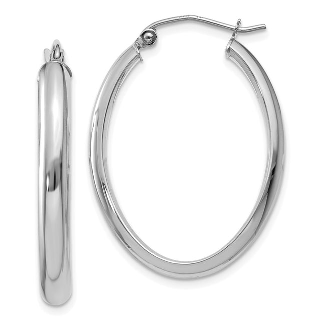 14k White Gold Polished Oval Hoop Earrings, 20 x 3.5mm