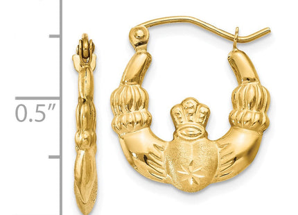 14k Polished and Satin Claddagh Hoop Earrings (Style TE419)