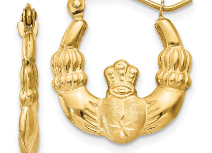 14k Polished and Satin Claddagh Hoop Earrings (Style TE419)