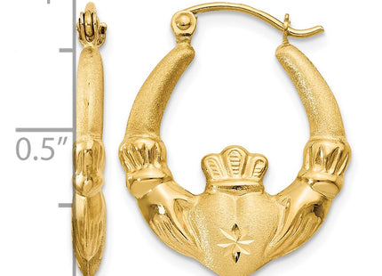 14K gold claddagh hoop earrings, further view