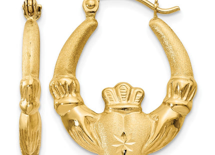 14K gold claddagh hoop earrings