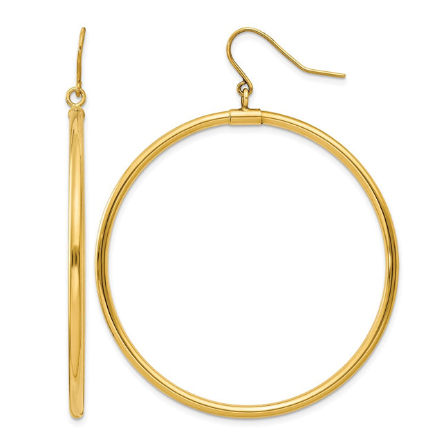 14k Tube Hoop Dangle Earrings, 40 x 2mm