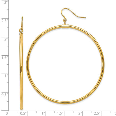 14K Tube Hoop Dangle Earrings, 50 x 2mm