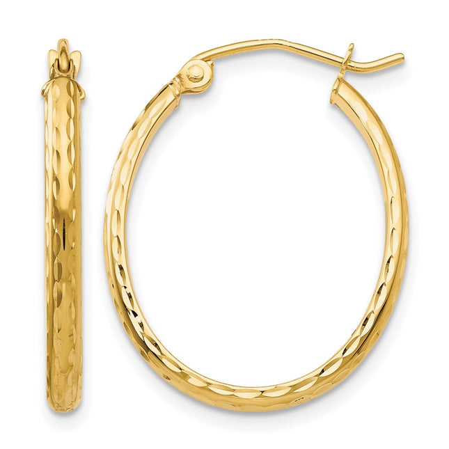 14k Lightweight Diamond-cut Oval Hoop Earrings, 25 x 2.5mm