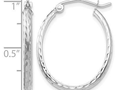 14K white gold oval hoop earrings, further view