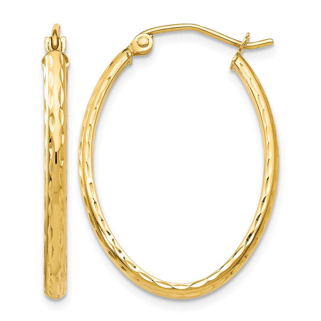 14k Lightweight Diamond-cut Oval Hoop Earrings, 29 x 2.5mm