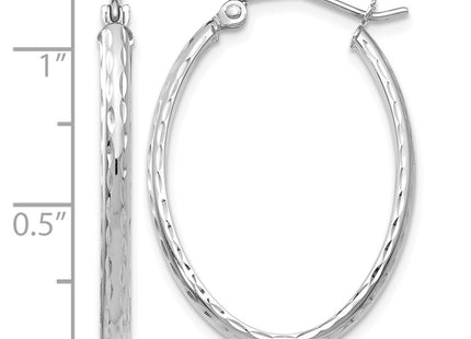 14K white gold oval hoop earrings, further view