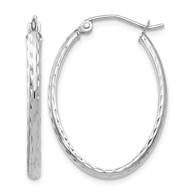 14k White Gold Lightweight Diamond-cut Oval Hoop Earrings, 29 x 2.5mm