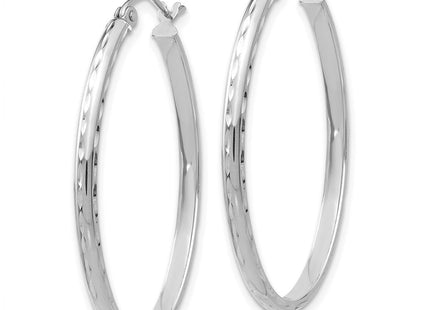 14k White Gold Lightweight Diamond-cut Oval Hoop Earrings (Style TE514W)