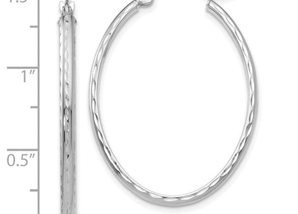 14k White Gold Lightweight Diamond-cut Oval Hoop Earrings (Style TE514W)