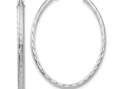 14k White Gold Lightweight Diamond-cut Oval Hoop Earrings (Style TE514W)