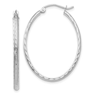 14k White Gold Lightweight Diamond-cut Oval Hoop Earrings (Style TE514W)