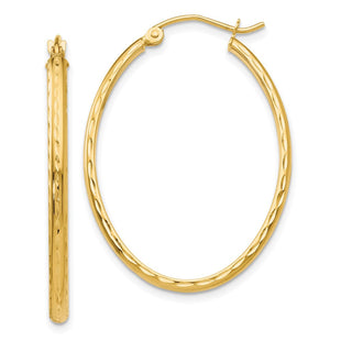 14k Lightweight Diamond-cut Oval Hoop Earrings (Style TE514)